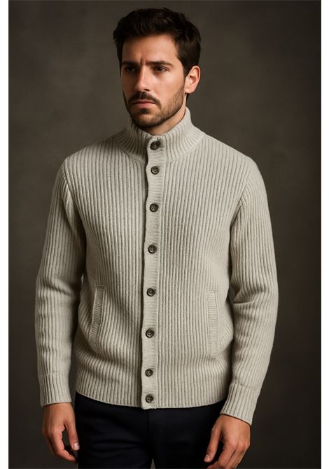 Cardigan uomo in lana Cavalieri Milano grigio chiaro con bottoni e collo alto Cavalieri Milano | Maglieria | 87131140